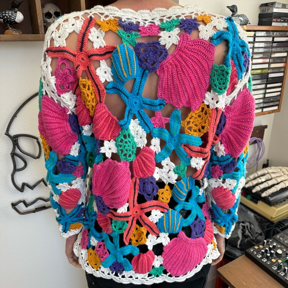 Vintage 80s Hand Crochet Coastal Beach Top by Tony Lambert ~ Size Small - Picture 5 of 7